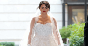 Selena Gomez white lace dress